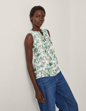 Saoirse Sleeveless Pintuck Floral Top, Ivory (IVORY), large