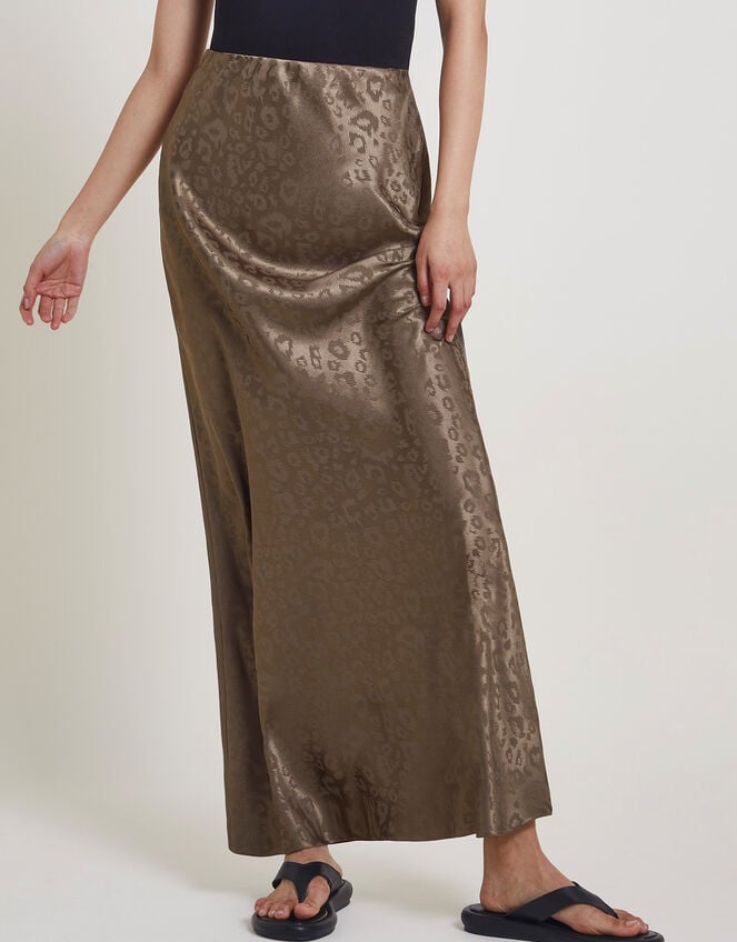 Amelia Print Satin Skirt, Brown (MOCHA), large