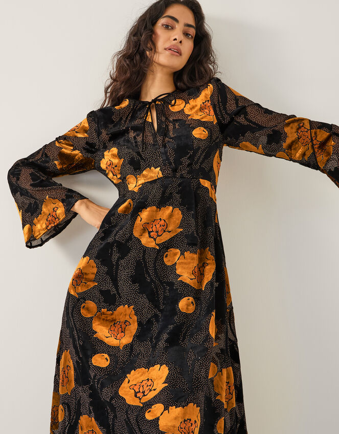 Reese Devor&eacute; Polka Dot Midi Dress, Black (BLACK), large