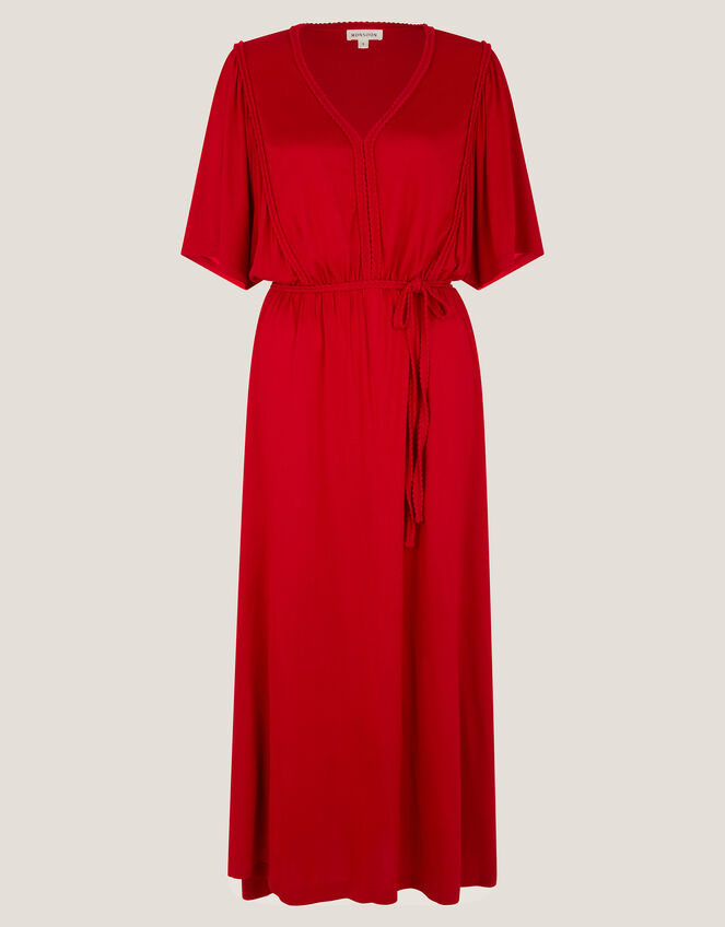 Paula Braided Jersey Midi Dress, Red (RED), large