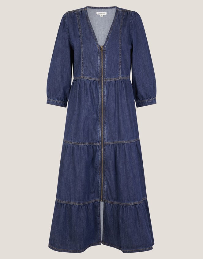 Maya Zip Denim Midi Dress, Blue (INDIGO), large