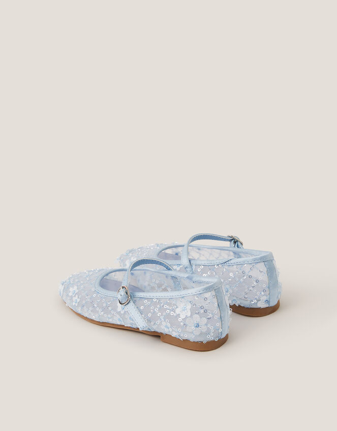 Flower Sparkle Mesh Ballet Flats, Blue (BLUE), large