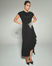 Carla Embellished Cowl Midi Dress, Black (BLACK), large