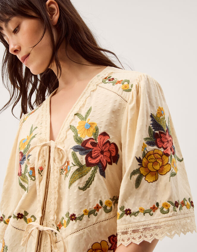 Yvette Floral Embroidered Lace Top, Cream (CREAM), large