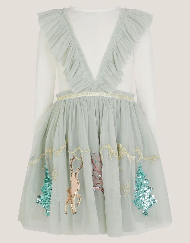 Enchanted Tulle Ruffle Christmas Dress, Green (GREEN), large