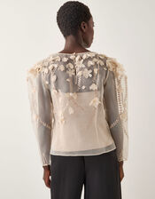 Gwen Floral Appliqu&eacute; Organza Top, Cream (CREAM), large