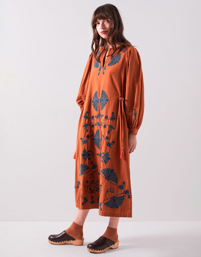 East Katie Embroidered Midi Dress, Orange (RUST), large