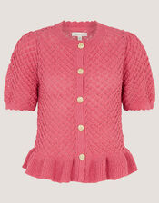 Shea Short Sleeve Ruffle Knit Cardigan, Pink (PINK), large