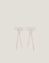 Diamanté Bow Drop Earrings, , large