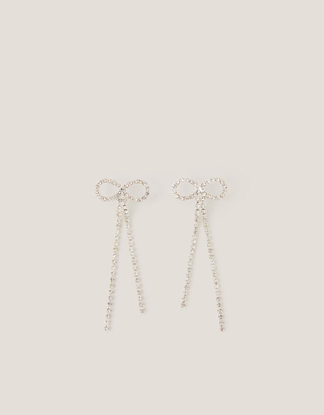 Diamanté Bow Drop Earrings, , large