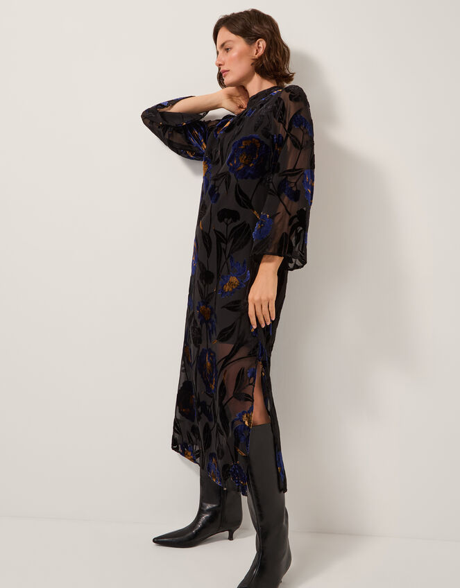 Giselle Sheer Floral Devoré Midi Dress, Blue (MIDNIGHT), large