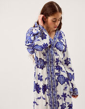 Gloria Floral Print Maxi Beach Dress, Blue (BLUE), large