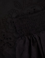 Embroidered Cotton Top & Skirt Set, Black (BLACK), large