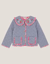 Floral Print Gingham Jacket, Blue (NAVY), large