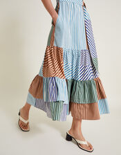 Carrie Stripe Ruffle Dress, Blue (BLUE), large