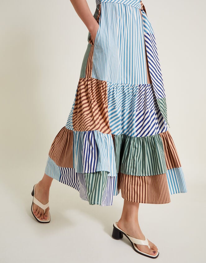 Carrie Stripe Ruffle Dress, Blue (BLUE), large