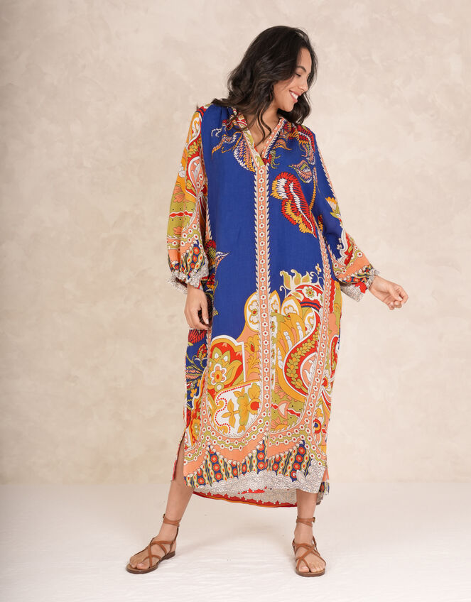 One Hundred Stars Rio Floral Linen Tunic Dress, Blue (BLUE), large