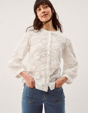 Blair Floral Embroidered Blouse, White (WHITE), large