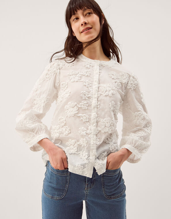 Blair Floral Embroidered Blouse, White (WHITE), large