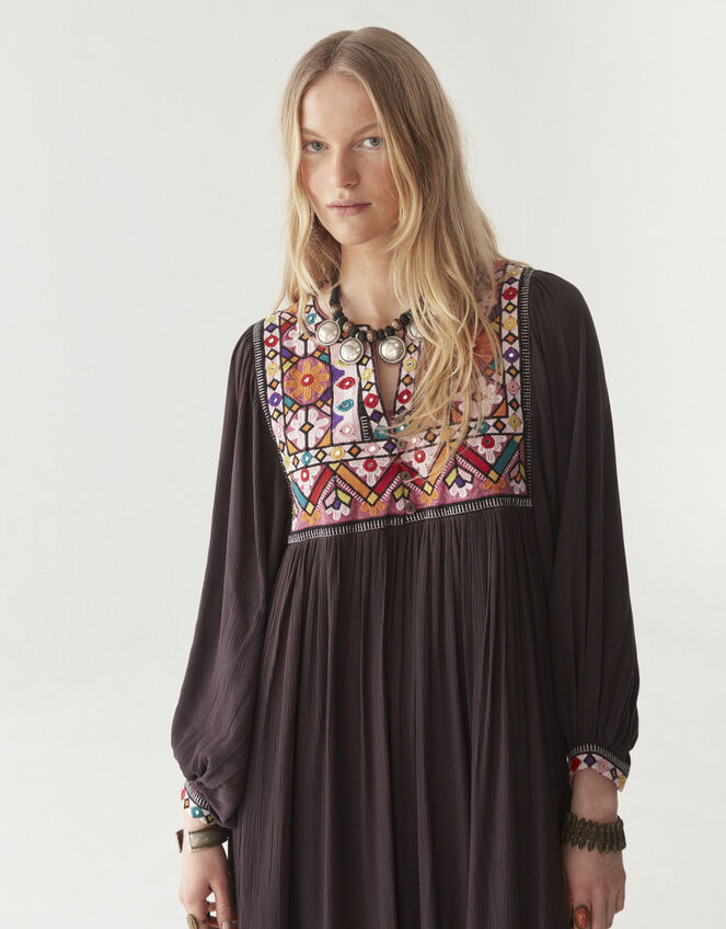 Maison Hotel Sasha Embroidered Tunic Maxi Dress, Black (BLACK), large