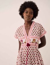 East Karmen Hand Woodblock Midi Dress, Pink (PINK), large