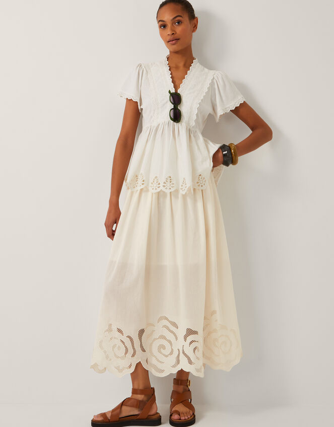 Grace Cutwork Midi Skirt , White (WHITE), large