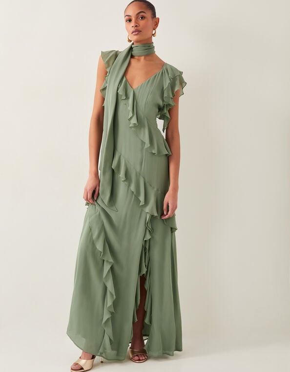 Romy Ruffle Maxi Dress, Green (SAGE), large