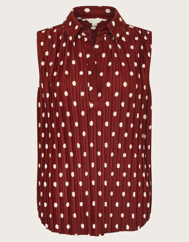 Paris Spot Plisse Top, Brown (BROWN), large