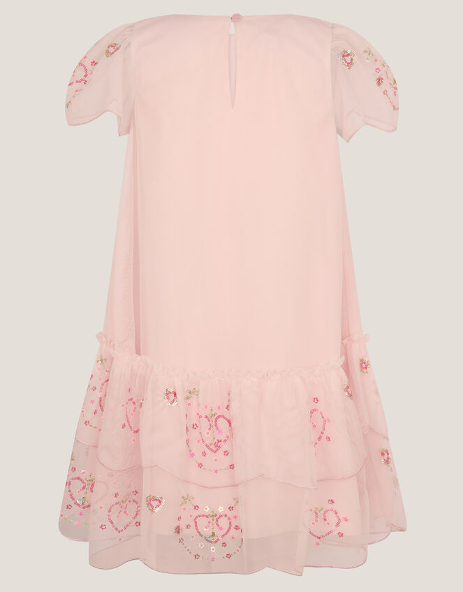 Heart Embellished Mesh Party Dress, Pink (PINK), large