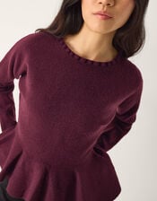 Peony Peplum Jumper, Red (BURGUNDY), large