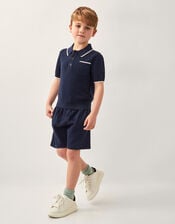 Knitted Polo Shirt and Shorts Set, Blue (NAVY), large