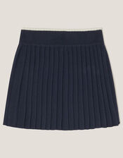 Crochet Knit Pleated Skirt, Blue (NAVY), large