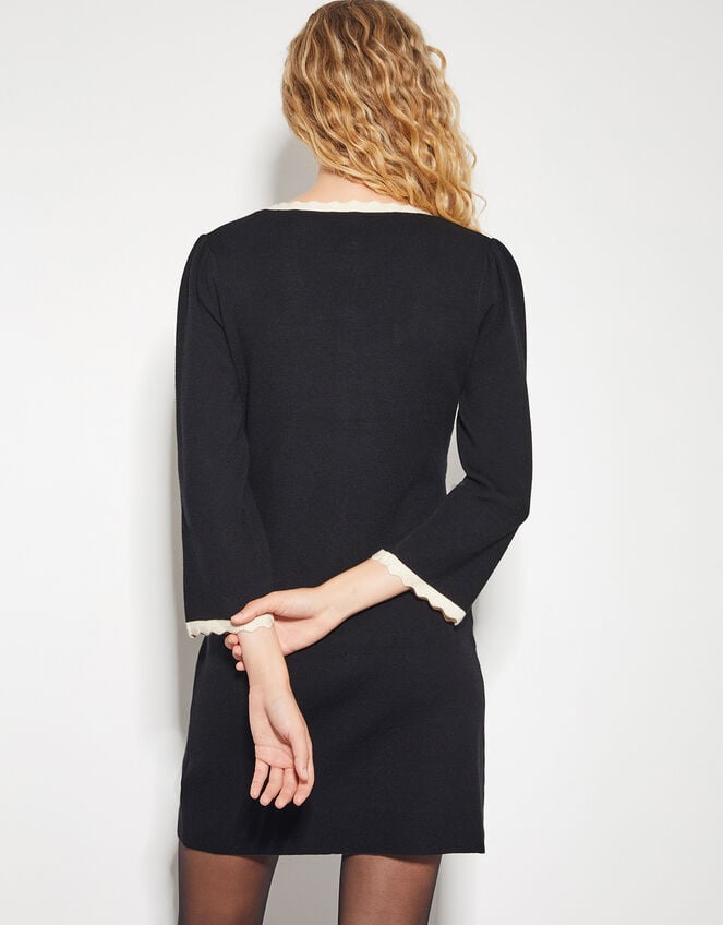 Nala Scallop Knit Mini Dress, Black (BLACK), large