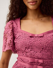 Regina Short Sleeve Lace Midi Dress, Pink (ROSE), large