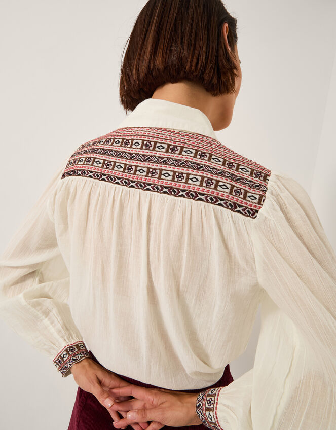 Felicity Embroidered Cotton Shirt, White (WHITE), large