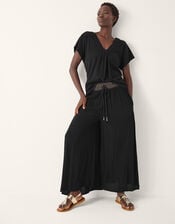 Amaya Crochet V-Neck T-Shirt, Black (BLACK), large