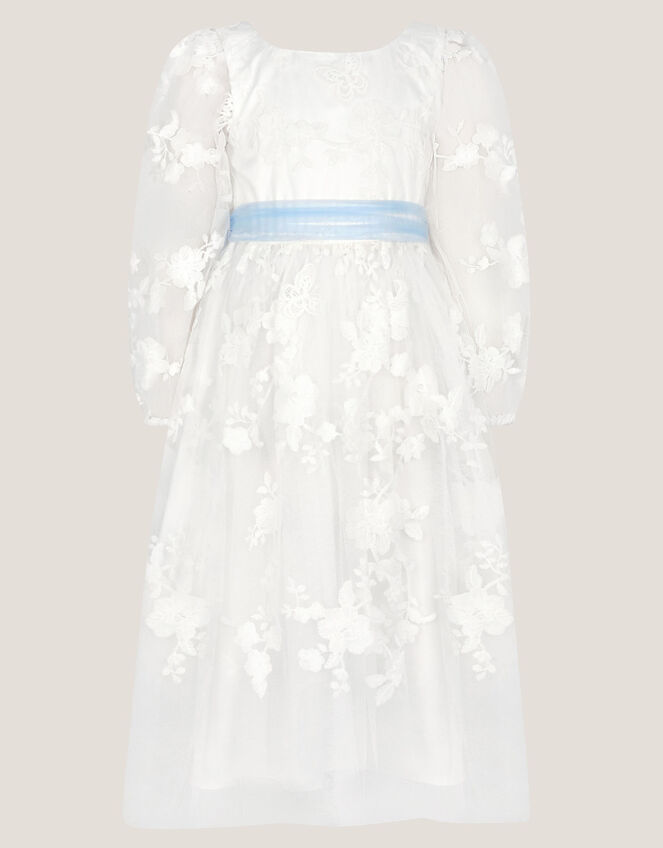 Beatrice Floral Embroidered Tulle Dress, Ivory (IVORY), large