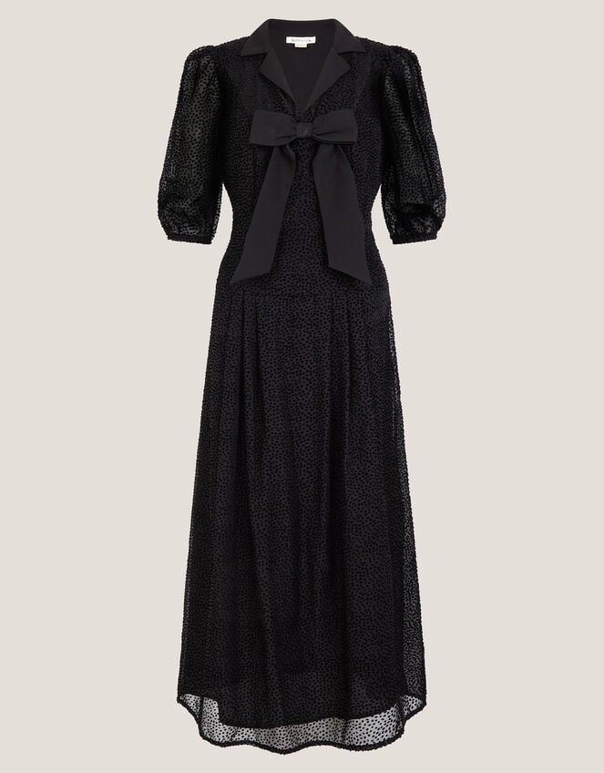 Mae Polka Dot Devor&eacute; Midi Dress, Black (BLACK), large