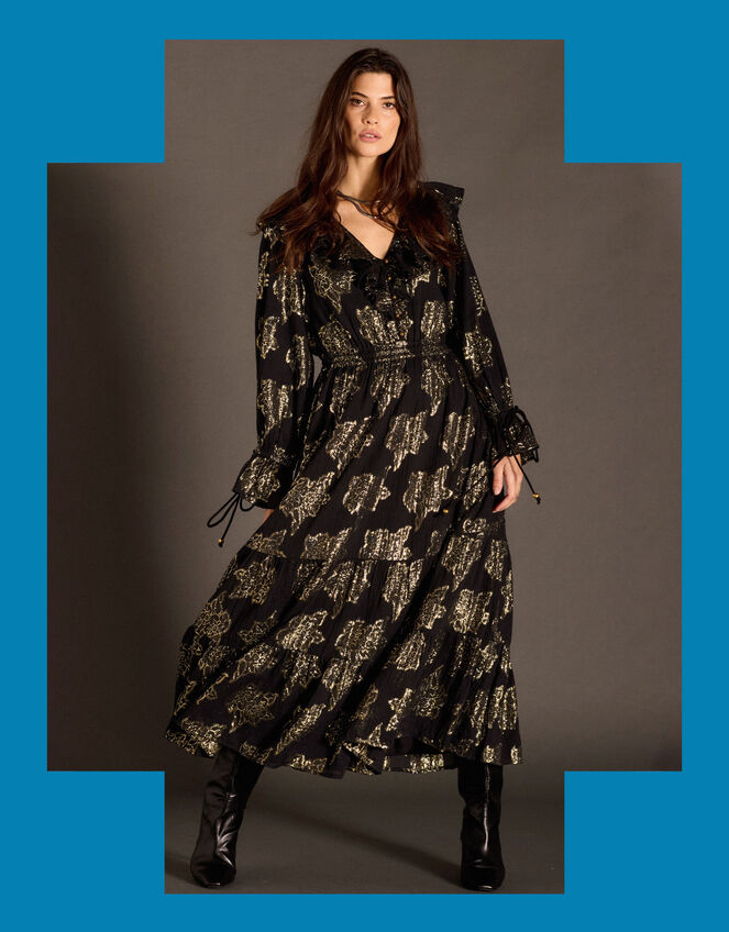 East Jacquard Maxi Dress, Black (BLACK), large