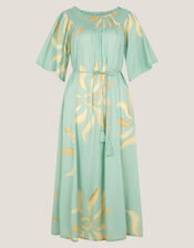 Tashie Sun Print Bardot Midi Dress, Blue (AQUA), large