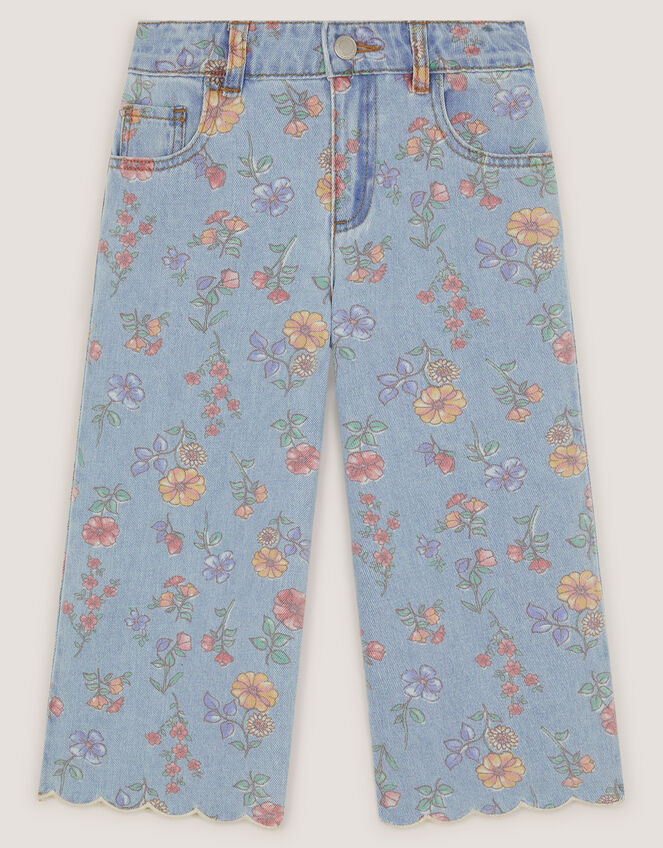Floral Scallop Crop Jeans, Blue (BLUE), large