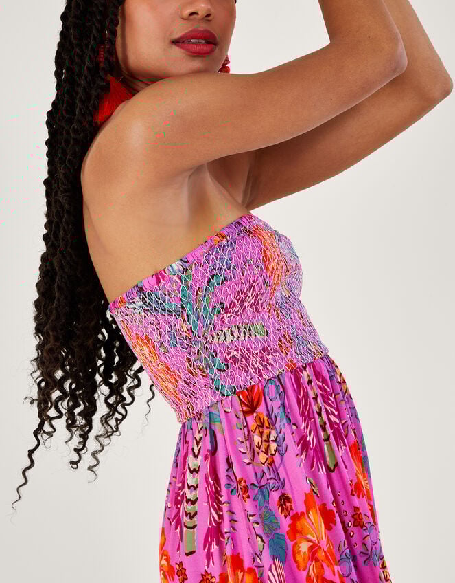 Bandeau Palm Print Dress, Pink (PINK), large