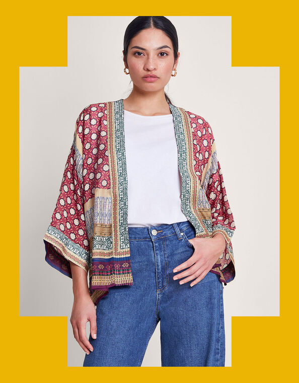 One Hundred Stars Mosaic Print Kimono, , large