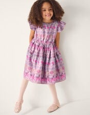 Magical Unicorn Print Satin Dress, Purple (PURPLE), large