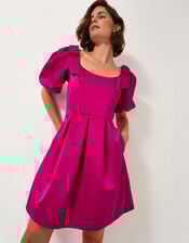 Sarai Puff Sleeve Satin Mini Dress, Pink (PINK), large