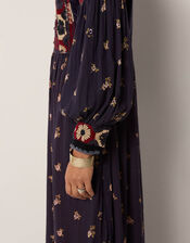 Maison Hotel Ginevra Embroidered Floral Print Midi Dress, Blue (BLUE), large