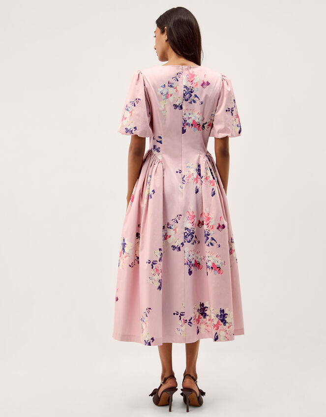 Amber Puff Sleeve Floral Midi Dress, Pink (PINK), large