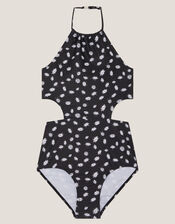 Ditsy Print Cut-Out Swimsuit , Black (BLACK), large