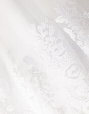 Puff Sleeve Floral Hem Dress, White (WHITE), large