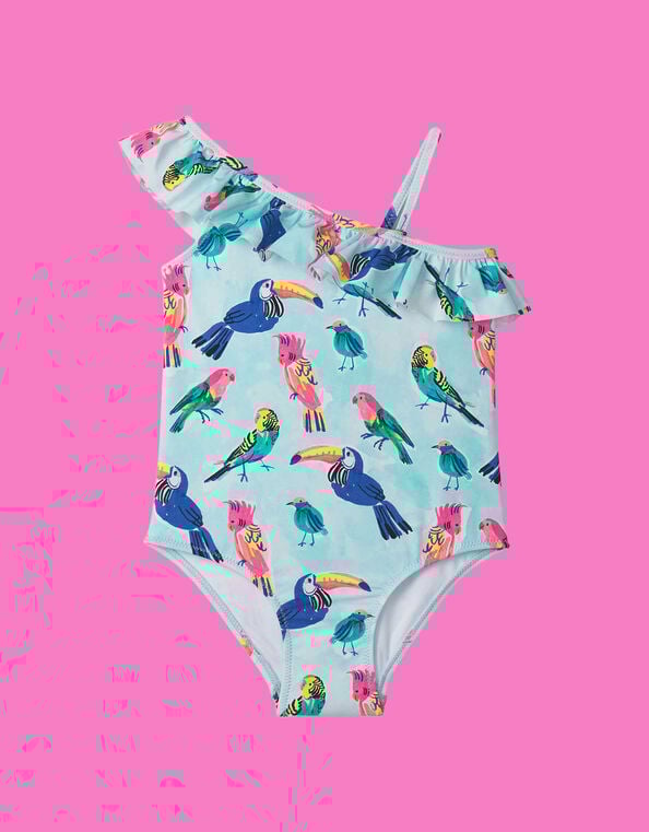 Hatley Bird Print Ruffle Swimsuit, Blue (TURQUOISE), large